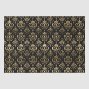 Elegante Black and Gold Hearts Valentijns Damask Tissuepapier