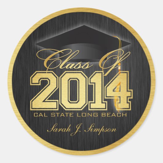 Elegante Black and Gold-klasse van 2014 Ronde Sticker (Voorkant)