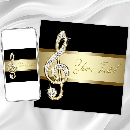 Elegante Black and Gold Music Treble Clef Kaart