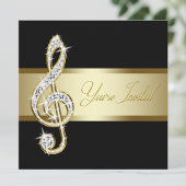 Elegante Black and Gold Music Treble Clef Kaart
