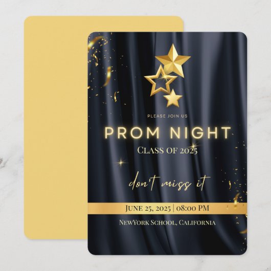 Elegante Black and Gold Prom Night Invitation 2025 Save The Date (Voorkant / Achterkant)