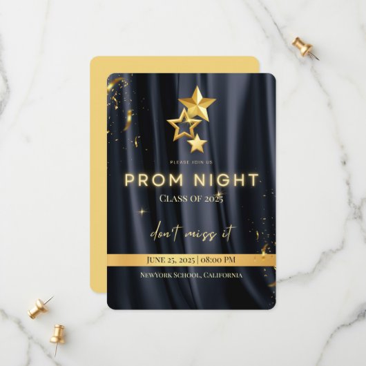 Elegante Black and Gold Prom Night Invitation 2025 Save The Date (Voorkant / Achterkant in situ)