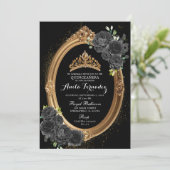 Elegante Black and Gold Quinceanera Uitnodiging (Staand voorkant)