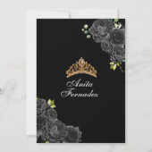 Elegante Black and Gold Quinceanera Uitnodiging (Achterkant)