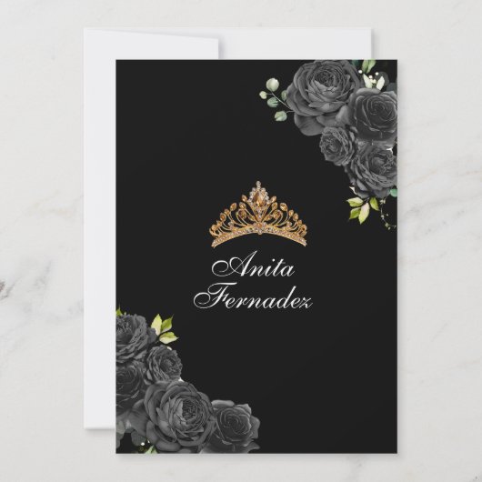 Elegante Black and Gold Quinceanera Uitnodiging (Achterkant)