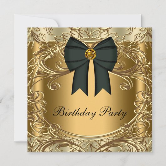 Elegante Black and Gold Verjaardagsfeestuitnodigin Kaart (Voorkant)
