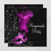 Elegante Black and Hot Pink Masquerade Party Kaart (Voorkant / Achterkant)