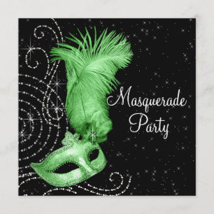 Elegante Black and Lime Green Masquerade Party Kaart