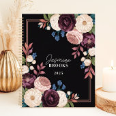 Elegante Black and Plum Floral Custom Name Planner