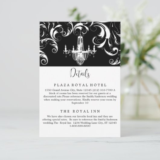 Elegante Black and White Royal Swirl Behuizing Kaa Informatiekaartje (Staand voorkant)