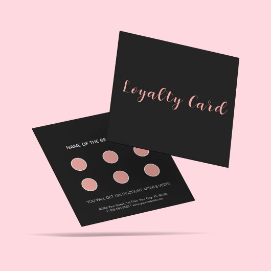 Elegante Black & Blush Pink Typography Loyalty Kaa Vierkante Visitekaartje