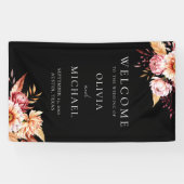 Elegante Black Boho Chic Bloemen Huwelijk Welkom Spandoek (Horizontaal)