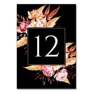 Elegante Black Boho Floral Wedding Kaart