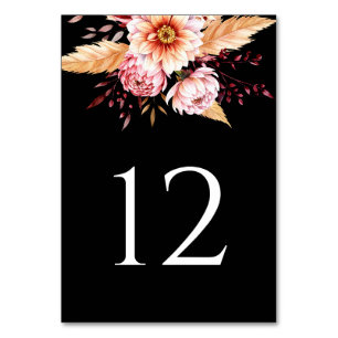 Elegante Black Boho Floral Wedding Kaart