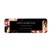 Elegante Black Boho Floral Wedding Retouradres Etiket (Voorkant)