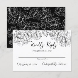 Elegante Black Boho Romantische Bloemen Huwelijk RSVP Kaartje