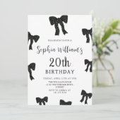 Elegante Black Bow 20e verjaardag Uitnodiging (Staand voorkant)
