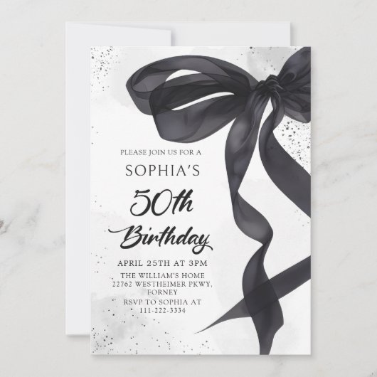 Elegante Black Bow 50e verjaardag Uitnodiging (Voorkant)