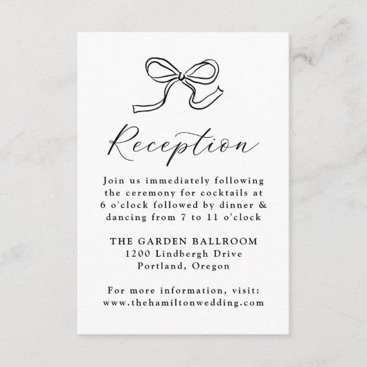 Elegante Black Bow bruiloft receptie Informatiekaartje (Voorkant)