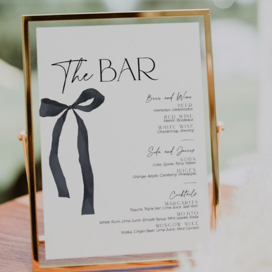Elegante Black Bow Gothic Bride Bar Menu Cocktail Reclamebord Met Voetstuk