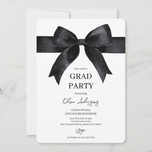 Elegante Black Bow Graduation Party Kaart (Voorkant)