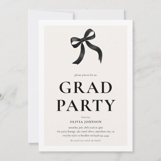 Elegante Black Bow Graduation Party Kaart (Voorkant)