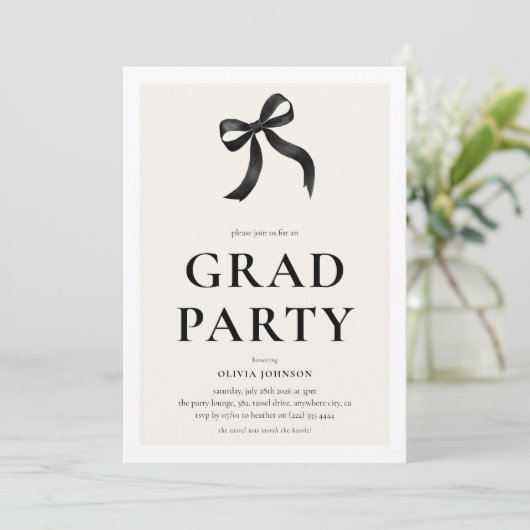 Elegante Black Bow Graduation Party Kaart (Staand voorkant)