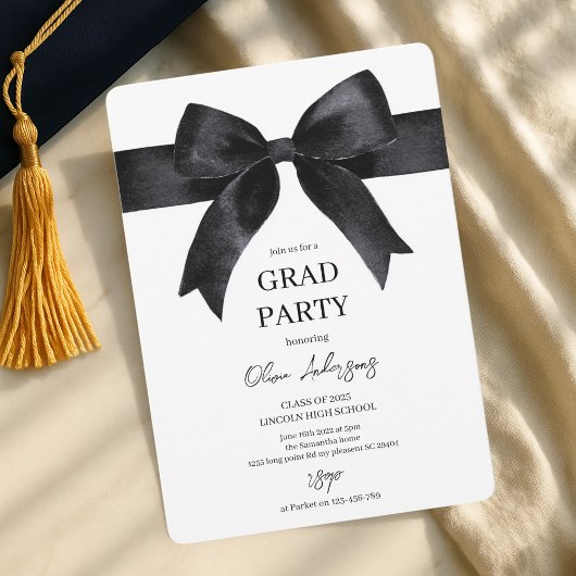 Elegante Black Bow Graduation Party Kaart