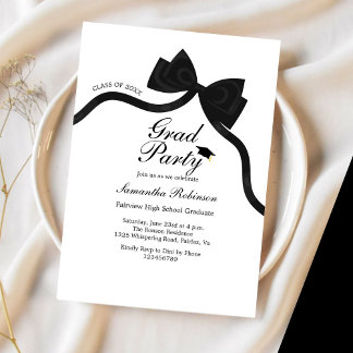 Elegante Black Bow Graduation Party Kaart