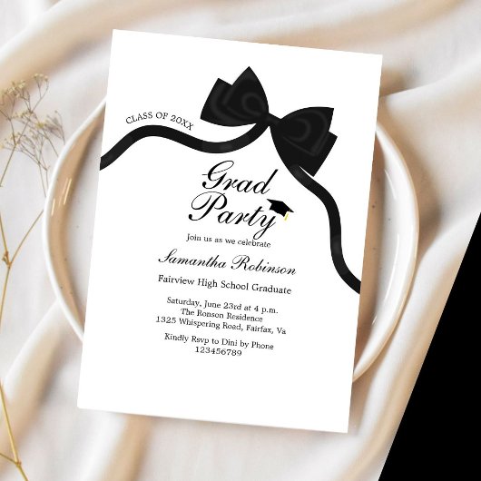 Elegante Black Bow Graduation Party Kaart