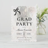 Elegante Black Bow Graduation Party Uitnodiging (Staand voorkant)