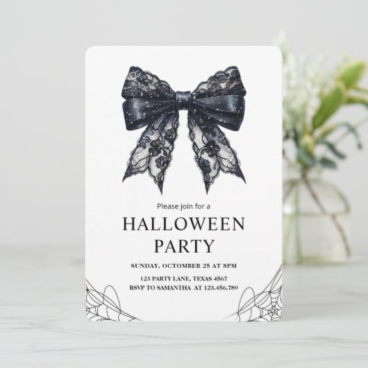 Elegante Black Bow Halloween Party Feestdagenkaart (Staand voorkant)