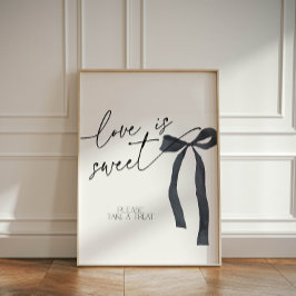Elegante Black Bow Love is zoete desserttraktaties Reclamebord Met Voetstuk
