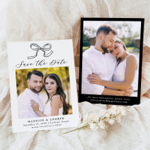 Elegante Black Bow Photo Wedding Save the Date