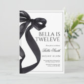 Elegante Black Bow verjaardagsuitnodiging Bedankkaart (Staand voorkant)