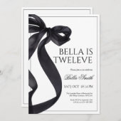 Elegante Black Bow verjaardagsuitnodiging Bedankkaart (Voorkant / Achterkant)