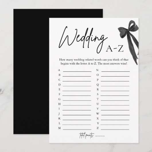 Elegante Black Bow Wedding A-Z Vrijgezellenfeest G Kaart (Voorkant / Achterkant)