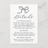 Elegante Black Bow Wedding Details Informatiekaartje (Voorkant)