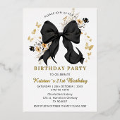 Elegante Black Bow Wildflowers Uitnodiging Goud (Voorkant)