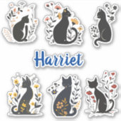 Elegante Black Cat Stickers met bewerkbare naam (Voorkant)