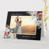 Elegante Black Christmas Photo Holiday Kaart (Gele Bloem)