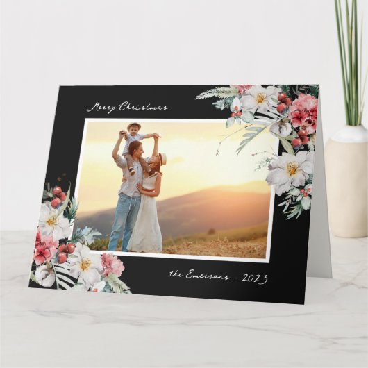 Elegante Black Christmas Photo Holiday Kaart (Voorkant)