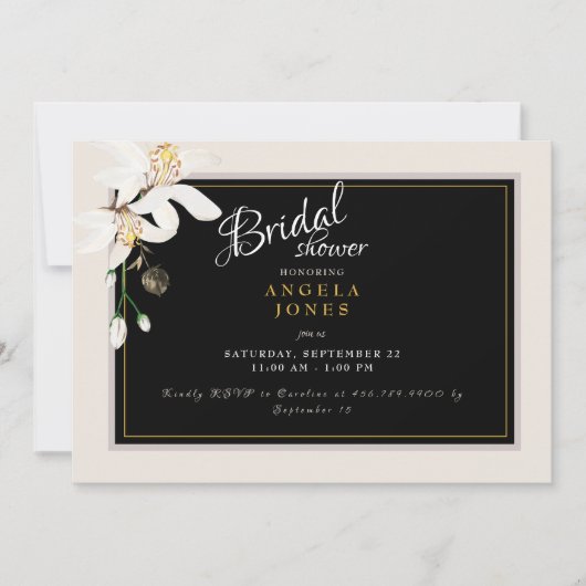 Elegante Black & Cream bruids douche uitnodiging (Voorkant)