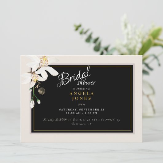 Elegante Black & Cream bruids douche uitnodiging (Staand voorkant)
