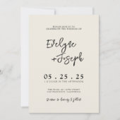 Elegante Black & Cream Minimal Boho QR Code Weddin Kaart (Voorkant)
