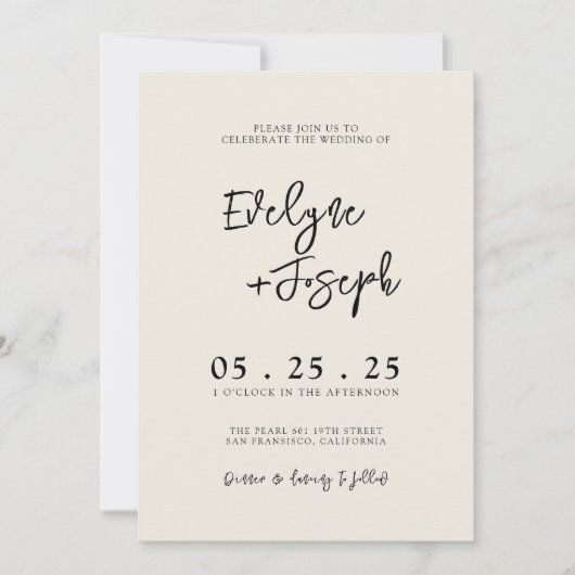 Elegante Black & Cream Minimal Boho QR Code Weddin Kaart (Voorkant)