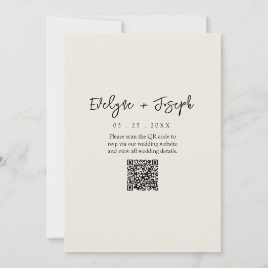 Elegante Black & Cream Minimal Boho QR Code Weddin Kaart (Achterkant)