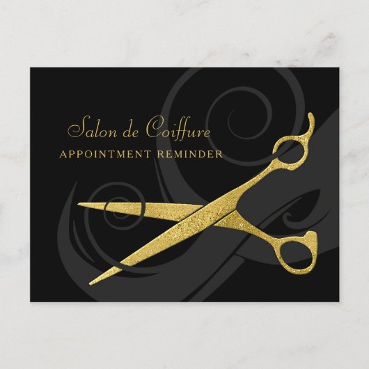Elegante Black Curls Faux Gold Schaar Afspraak Briefkaart (Voorkant)