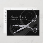 Elegante Black Curls Zilveren Schaar Afspraak Briefkaart (Voorkant / Achterkant)