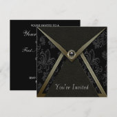 Elegante Black Damask Black and Gold Party Kaart (Voorkant / Achterkant)